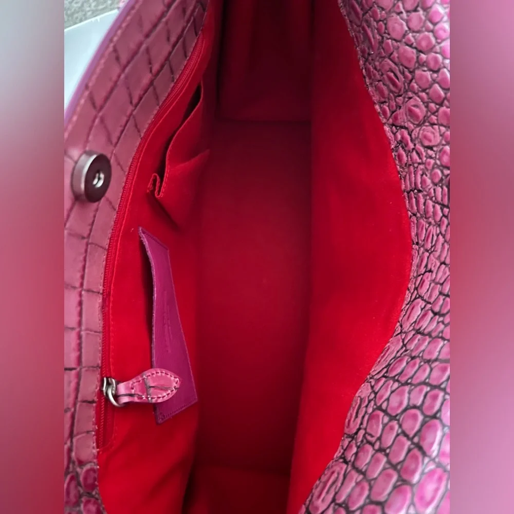 Dooney & Bourke Magenta Crocodile Embossed Leather Tassel Shoulder Bag Satchel - Picture 5 of 9